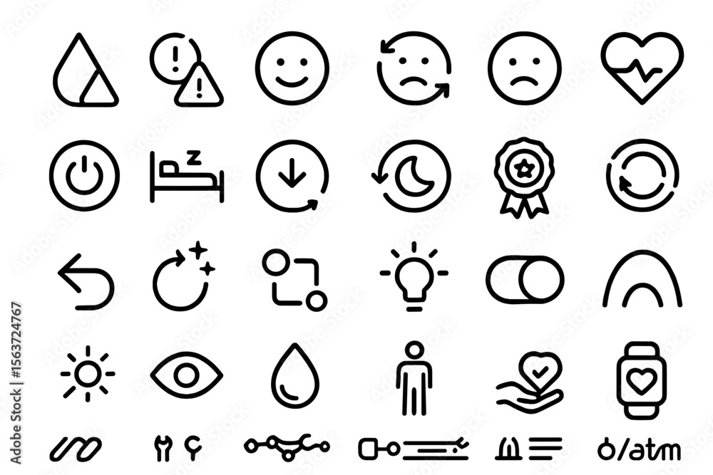 Fototapeta premium Collection of minimal line icons, featuring health, wellness, and technology symbols.