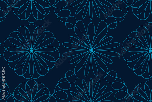 Geometric floral design with turquoise glowing lines on a dark background, creating a smooth and modern abstract pattern.