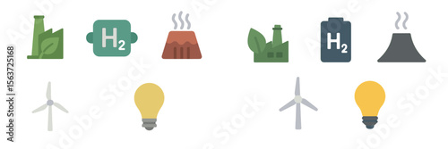 Illustrative icons showcasing renewable energy sources and hydrogen technology in a modern context