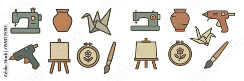 Crafting tools and supplies displayed on a flat surface, showcasing creativity and artistry in various forms