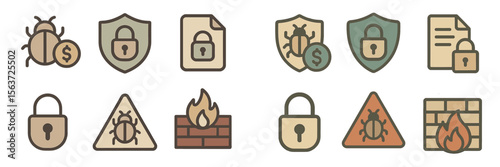 Security icons representing various digital threats and protection measures during a tech workshop