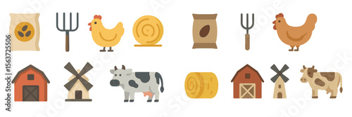 Farm animals and equipment illustrate rural life and agricultural practices in a simple and playful style