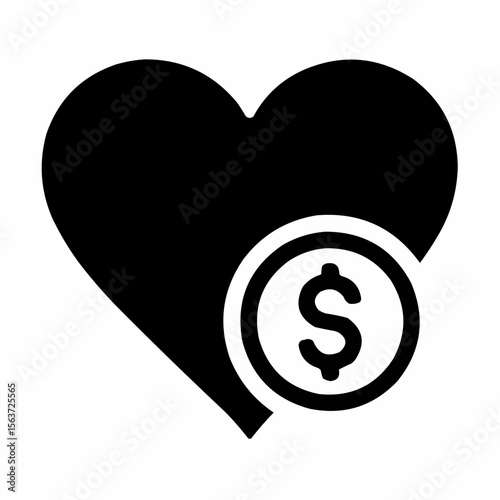 Heart with dollar sign. Listener support