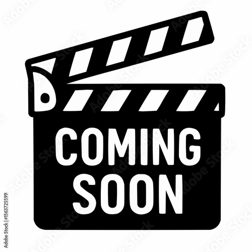 Movie clapboard with 'Coming Soon'. Preview promo
