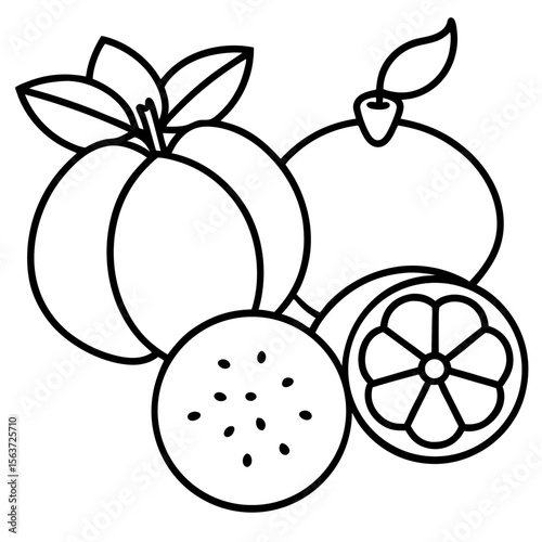 Antioxidant Fruit Outline Vector | Linocut Silhouette & Generative AI Art