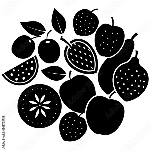 Antioxidant Fruit Outline Vector | Linocut Silhouette & Generative AI Art