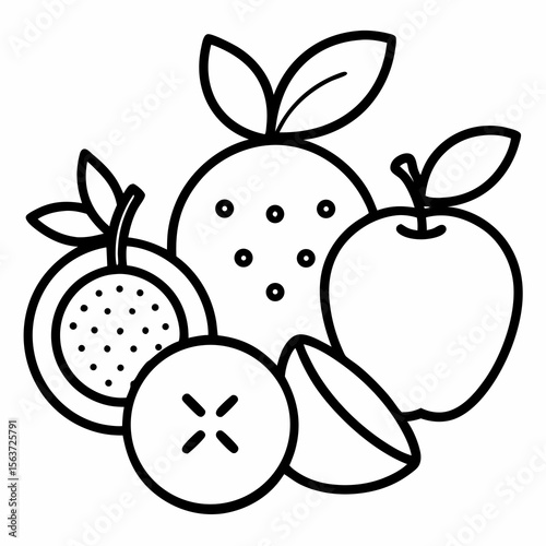Antioxidant Fruit Outline Vector | Linocut Silhouette & Generative AI Art