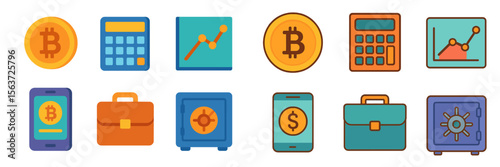 Cryptocurrency icons representing digital currency transactions, analysis, and secure storage methods