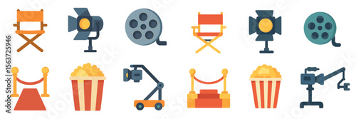 Creative film production elements representing a vibrant cinematic atmosphere at a movie premiere and set design