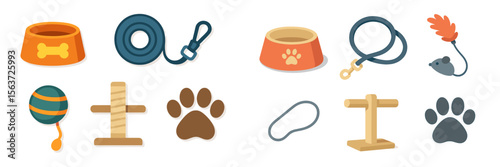 Pet supplies for cats and dogs displayed together in a colorful layout for easy selection and planning