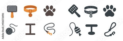 Pet care icons showcasing essential items for dog and cat owners in a minimalist style