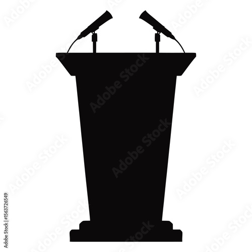 Black Silhouette Podium Two Microphones Public Speaking Event Stage Presentation