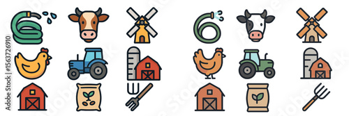Illustrations depicting farm life with animals, equipment, and agricultural elements in a vibrant design for an engaging learning experience