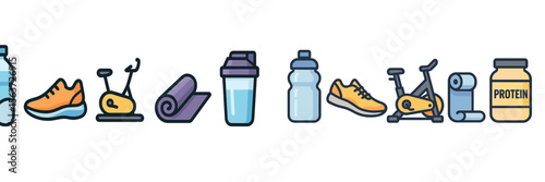 Fitness essentials for a healthy lifestyle featuring workout gear and nutrition items