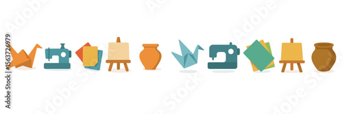 Colorful collection of crafting tools and materials displayed on a white background for creative projects