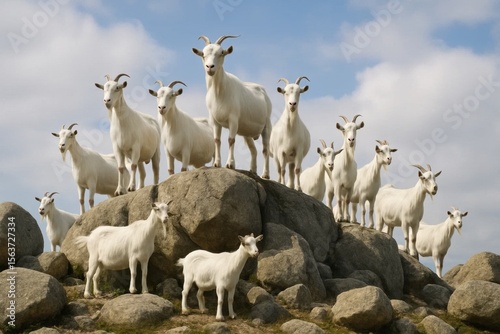 A herd of goats standing on top of a rocky hillside