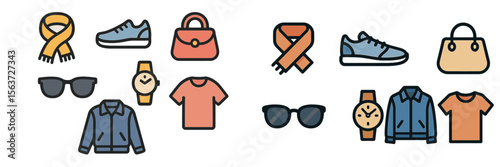 Fashion accessories and clothing items arranged neatly on a flat surface for a modern look