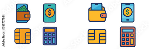 Icons representing digital payment methods and financial transactions in modern technology