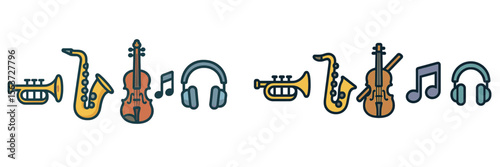 Various musical instruments and notes arranged in a vibrant pattern showcasing the diversity of sound
