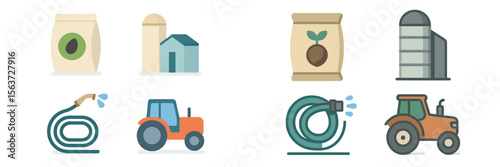 Various agricultural tools and supplies displayed in a farm setting, showcasing the essentials for modern farming practices