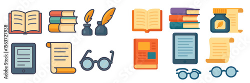 Visual representation of various reading materials and writing tools showcasing the evolution of literature from traditional to digital formats