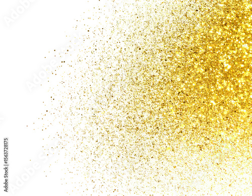 Golden glitter explosion effect with pixelated black background edge isolated on transparent background