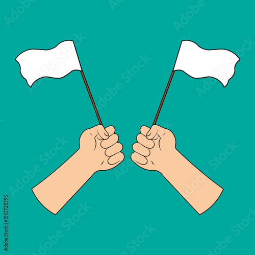 Hands Holding a Surrender Flag. Flat Vector illustration