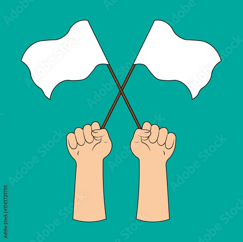 Hands Holding a Surrender Flag. Flat Vector illustration