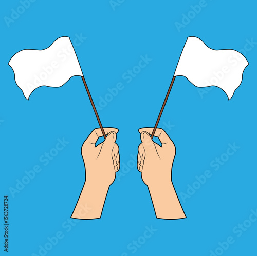 Hands Holding a Surrender Flag. Flat Vector illustration