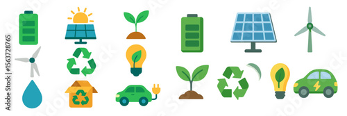 Renewable energy icons representing sustainable resources and eco-friendly practices for a greener future
