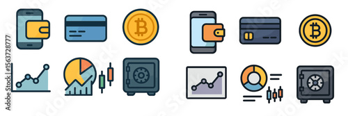 Digital payment methods and financial icons illustrating modern banking trends and cryptocurrency transactions