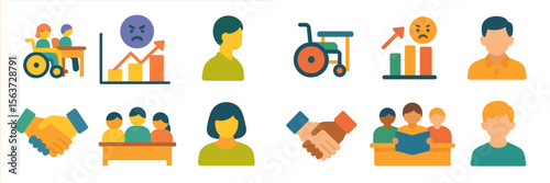 Diversity and inclusion symbols representing various abilities and emotions in community settings