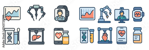 Digital health icons showcasing advancements in medical technology and patient monitoring systems in modern healthcare