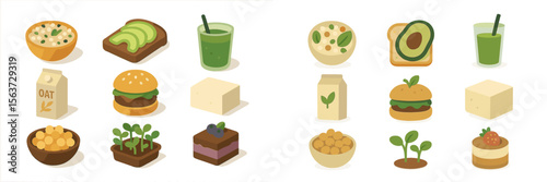 Variety of healthy vegan food options displayed in a colorful arrangement