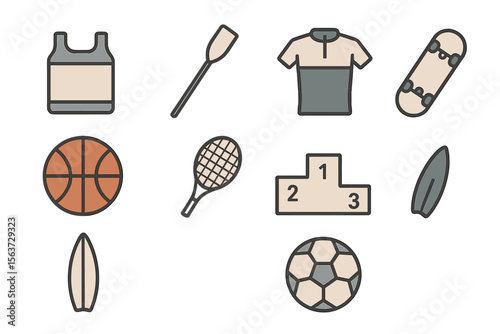 Various sports equipment and gear illustrating different athletic activities and competitions
