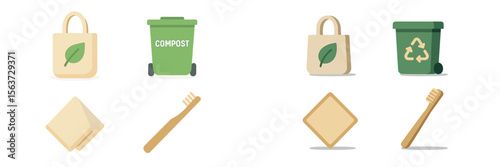Sustainable living tools for waste management and eco-friendly habits in a minimalistic design