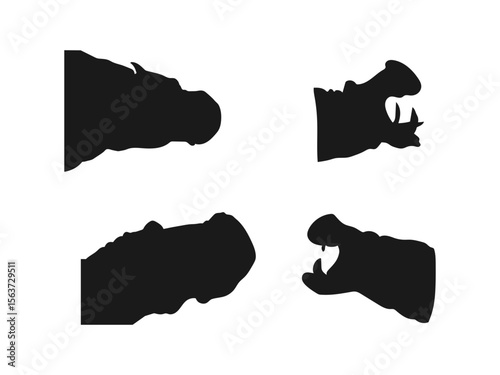 Profile Silhouettes of a Hippopotamus. Hippopotamus head silhouette vector design. Vector Logo Illustration of a Hippo in Monochrome Style.