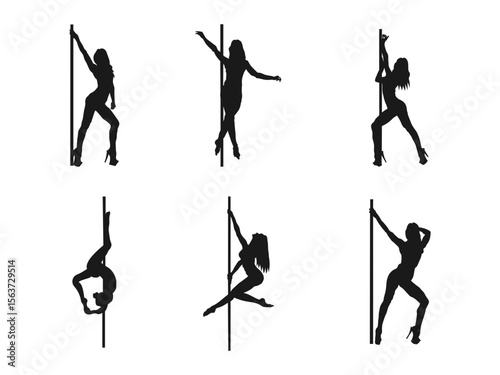 Pole dancer, sexy woman silhouette. Silhouettes of a young, beautiful woman dancing. Silhouettes of Pole Dancers in Various Poses.