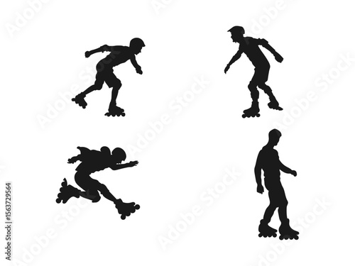Roller skates athlete silhouette collection. Active Rollerblading Silhouettes of Youth and Adults. Silhouettes of roller skaters. Sport, athlete, race, lifestyle theme.