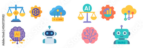 Icons representing artificial intelligence concepts and technology integration in modern applications
