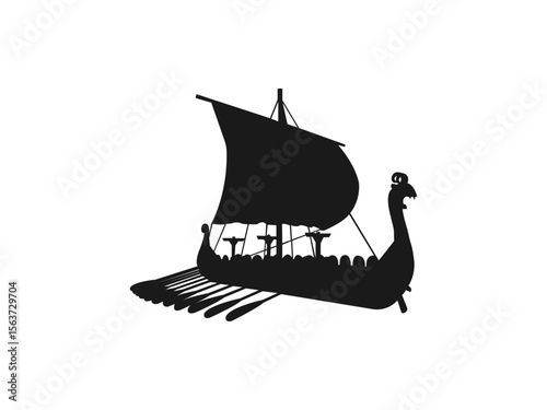 Viking transport ship. Striking Silhouette of a Viking Longship. Viking ship logo icon for trade, transportation.