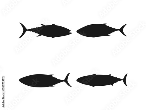 Tuna fish vector icon set. Tuna Fish Silhouettes Against a White Background.