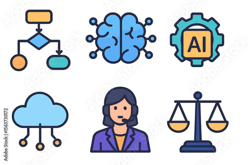Technology concepts illustrating artificial intelligence, decision making, and communication in a modern workspace environment