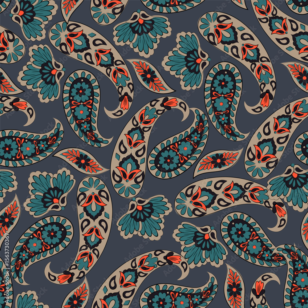 Naklejka premium Seamless Paisley pattern in indian style. Floral vector illustration