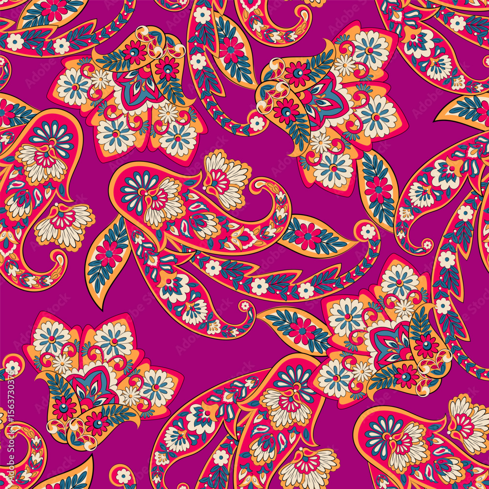 Fototapeta premium Paisley Floral oriental ethnic Pattern. Seamless Arabic Ornament. Ornamental motifs of the Indian fabric patterns.
