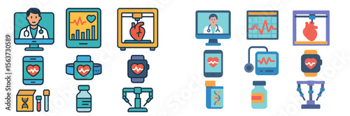Digital health technology tools show doctors, devices, and monitoring systems in a modern healthcare environment