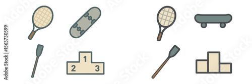 Various sports equipment showcased together in a simple and colorful arrangement
