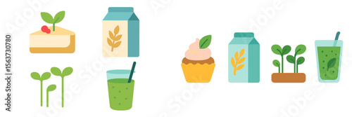 Delicious plant-based desserts and drinks displayed on a bright background celebrating healthy eating choices
