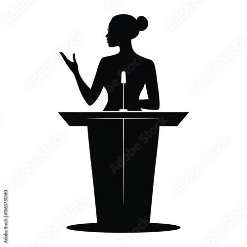 Black Silhouette Woman Speaker Podium Presentation Public Speaking Conference vector