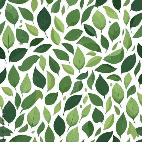 Scattered green leaves seamless pattern on a white background, nature design